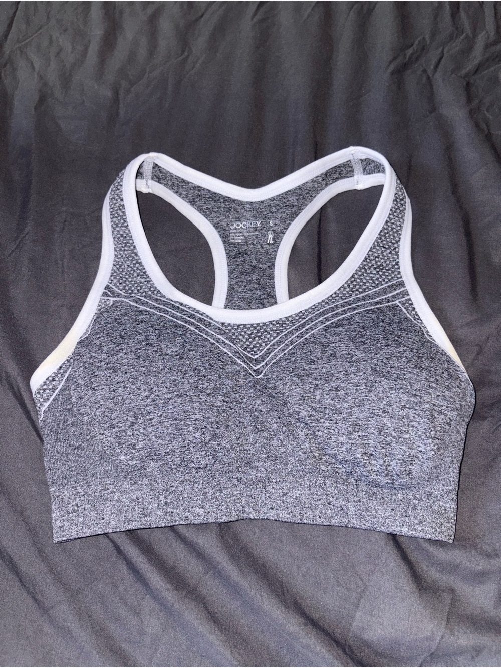 Jockey Heathered Gray Racerback Sports Bra with White Trim